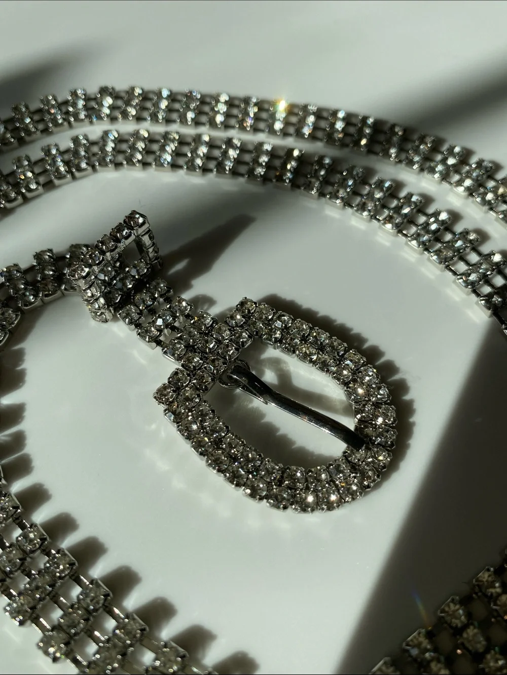 37in Silver Tone Crystal Belt
